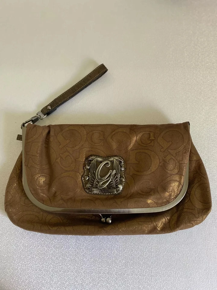 Bolso de Mano GUESS Vintage Genuino Retro Sobre Bolso sin asas Monograma Marrón Foto 3 de 4