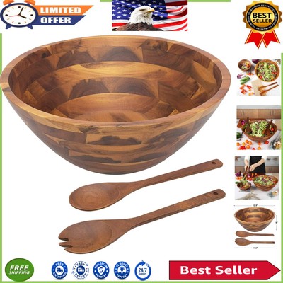 Unique Acacia Wood Serving Bowl - Large 12.5'' Salad Bowl with Utensils Included