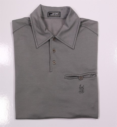 Gianni Versace Vintage 1990's Gray Cotton Polo Shirt Men's Small - 第 1/7 張圖片
