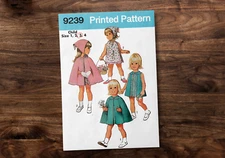 Simplicity 9239 Sewing Pattern Dress, Jacket, Scarf 1970s - Child 1, 2, 3, 4