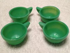 Vintage Akro Agate Set Of 4 Small Ring Green Tea Cups