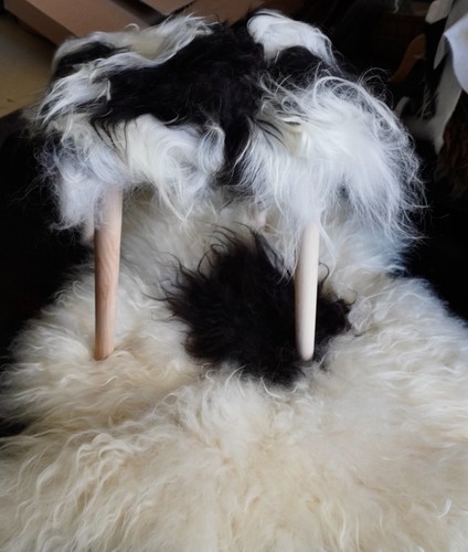 European Designed & Made Black & White Icelandic Sheepskin Beechwood Stool - - Picture 10 of 10