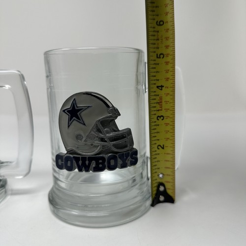 Dallas Cowboys Beer Mug Clear Glass Stein Tankard 14 oz Raised NFL Set of 2 - Picture 11 of 14