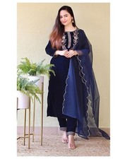 Winter Wear Velvet Fabric Embroidered Work Salwar Kameez And Organza Dupatta Set