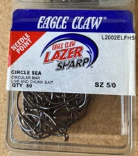 Eagle Claw L2002ELFH Size 5/0 Black Platinum Circle Sea  Hook 50CT