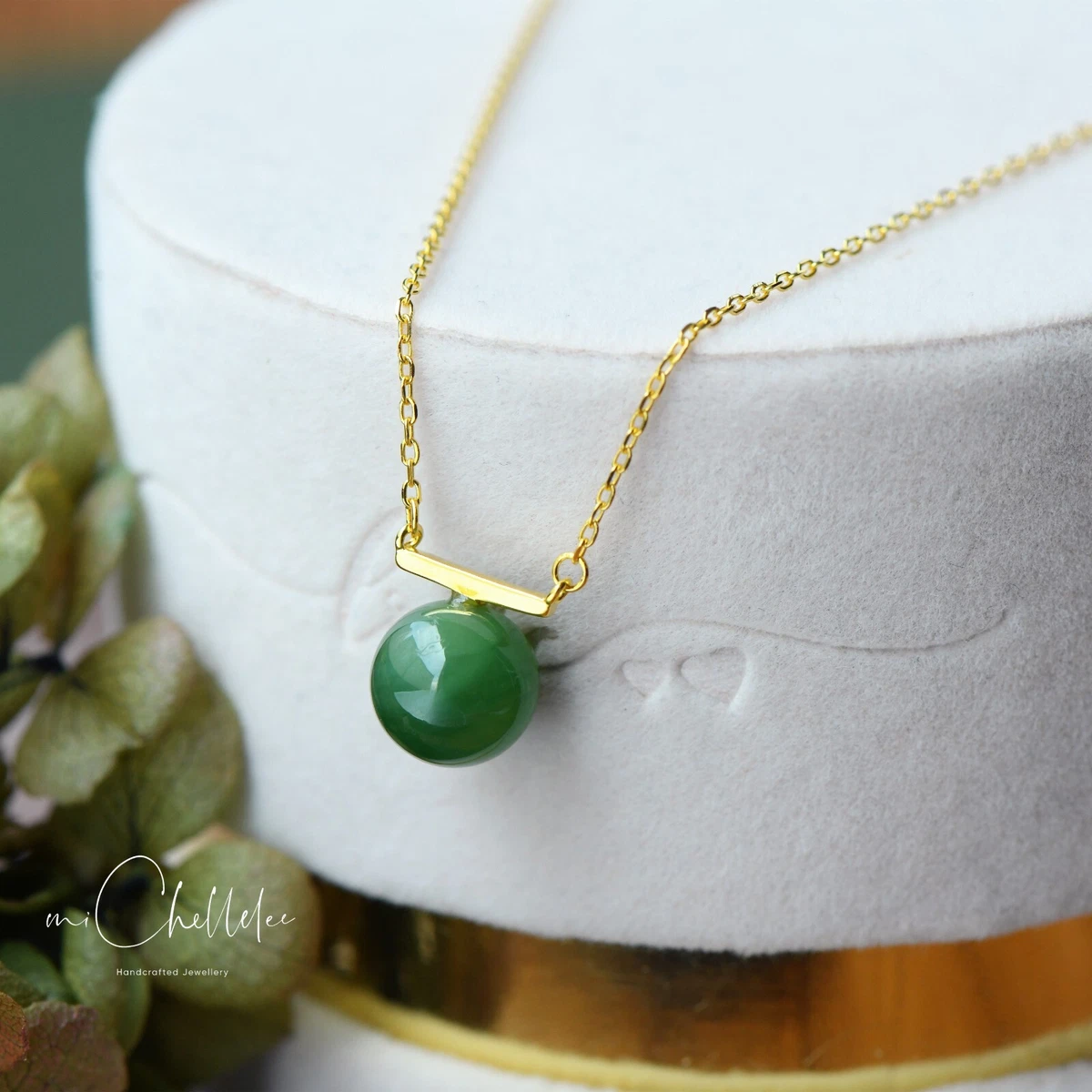 Natural Large Green Jade Pendant Necklace Sterling Silver Choker
