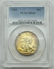 1945 Walking Liberty Half Dollar, PCGS MS65, Obverse Toning, Silver Coin.