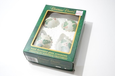 Vintage Christmas Classics Ornaments, Set os Four, Holly Pattern, Commodore