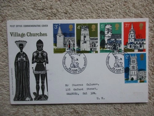 1972 VILLAGE CHURCHES COVER BRITISH DAY BELGICA, BF 1300 PS SPECIAL H/S