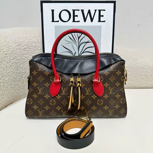 Louis Vuitton Tuileries Monogram Canvas Handbag with Red Leather Handles - Picture 1 of 13