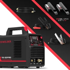 YESWELDER TIG-205P 205A TIG Welder with 2 Stainless Steel Rods, 110V/220V