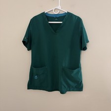 Carhartt Force Women  s Large Green Medical Scrub Top Short Sleeve Pockets B7