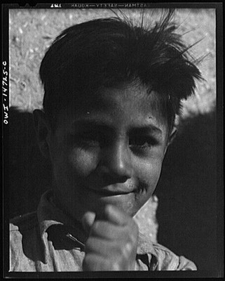 Young Boy Portrait 1940s Smiling Child Close Up Black and White Photo