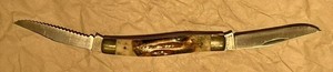 Parker-Imai Muskrat Pocketknife, K 295, 2 Blade/One Serrated, FAT Stag, 4” Close