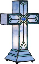Tiffany Style Stained Glass Lamp Latin Cross Handcrafted Rocker Arm Desk Bedside
