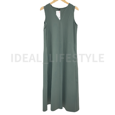 uniqlo dress green Women's Linen Blend Square Neck Short-Sleeve Dress