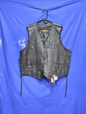 Mens Black Leather Motorcycle Vest With Concealed Carry Pockets