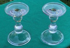 Pair of clear glass candlesticks, round, height 18cm, diameter 11cm, invertable