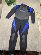 Aqua Lung Seal Skin Full Wetsuit Mens XL 3/2mm Black Blue Back Zip Dive Scuba