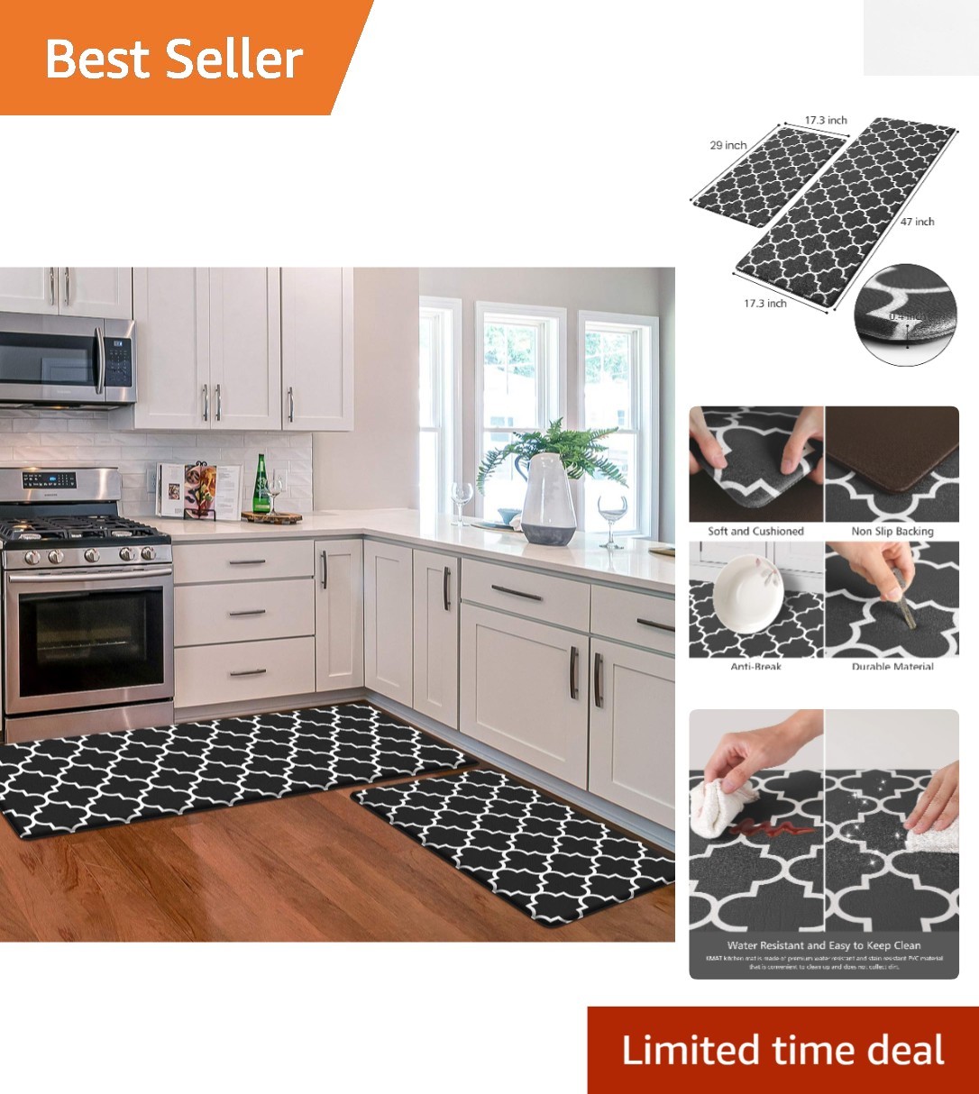 Luxurious 2-Pack Anti-Fatigue Kitchen Mats for Easy-Clean Ergonomic Comfort