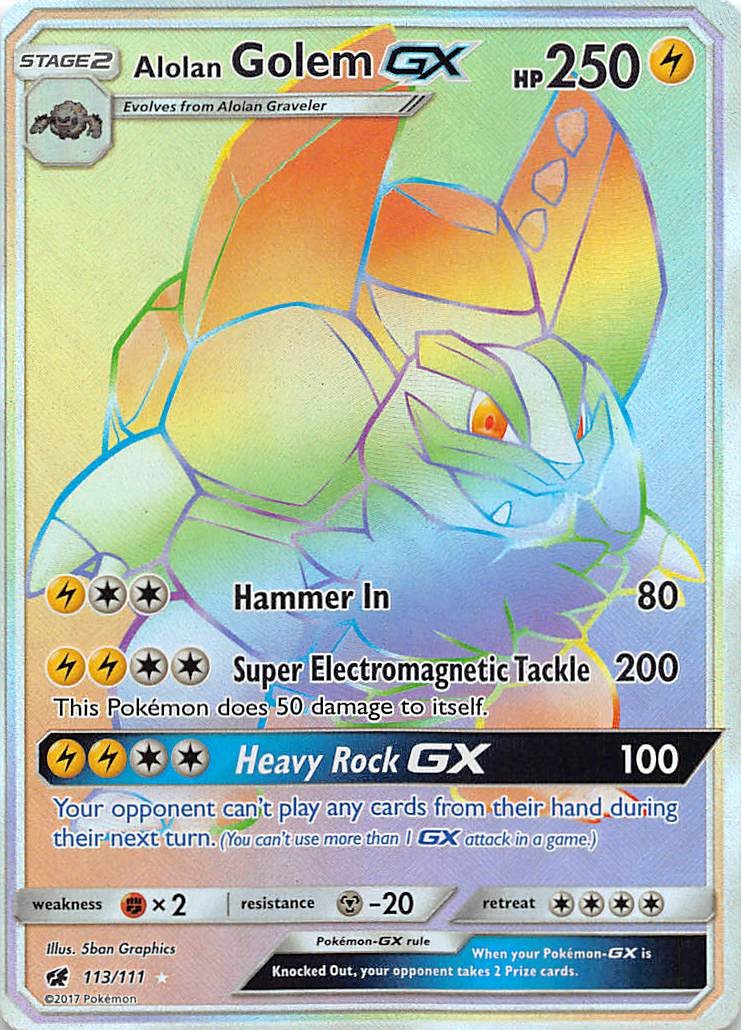 Alolan Golem GX 113/113 Rainbow Rare Crimson Invasion Near Mint