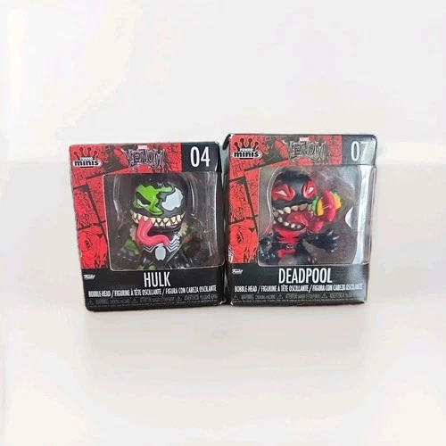 Funko Minis Marvel Venom Hulk #04 & Deadpool #07 Bobble-Heads Lot of 2