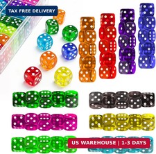 50 Pack Colorful Dice Set 14mm 6 Sided Acrylic Dice Standard Dice Translucent