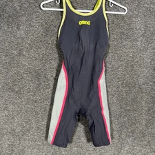 Arena Powerskin Swimsuit Womens 24 Gray Yellow Pink Tech Suit Kneeskin Racing