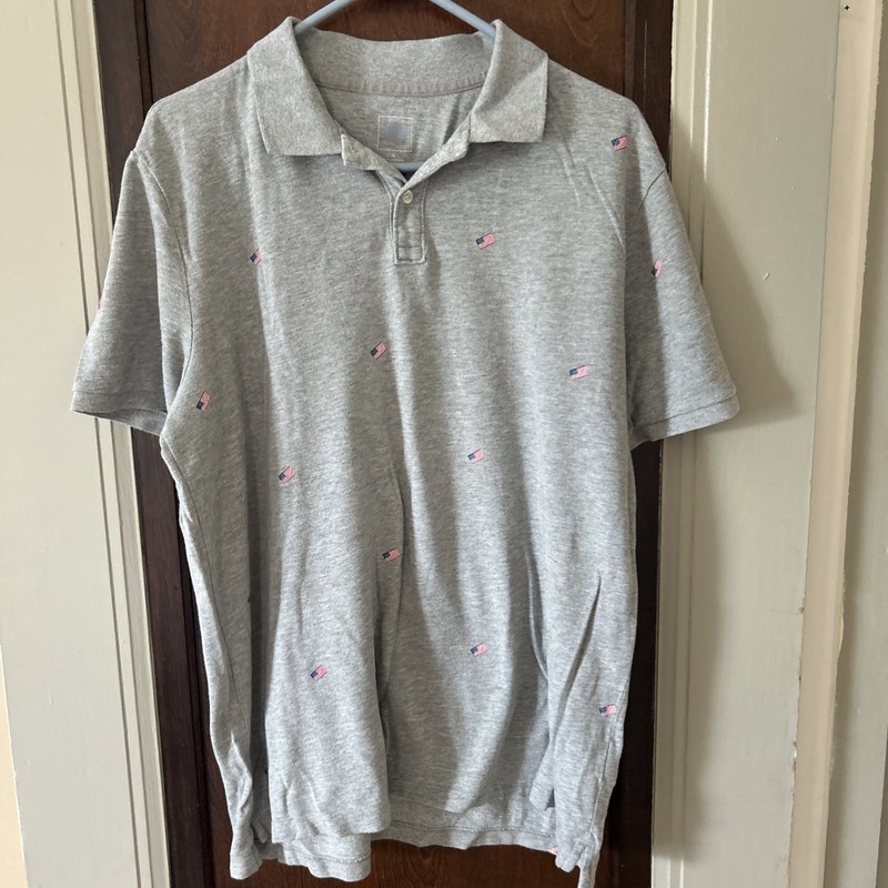 Men’s Gray Flag Cotton Short Sleeve Pique Polo Shirt XL