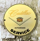 VINTAGE 6" DOME CADILLAC AUTHORIZED SERVICE GAS STATION PORCELAIN MOTOR OIL SIGN