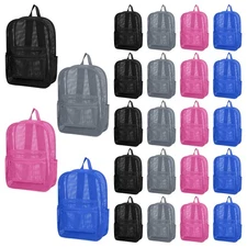 24 Pack Mesh Backpack bulk for School Heavy Duty See Through Mesh Bookbags fo...