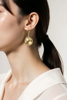 $24.50 Loft gold tone multifaceted  round stone drop earrings c20