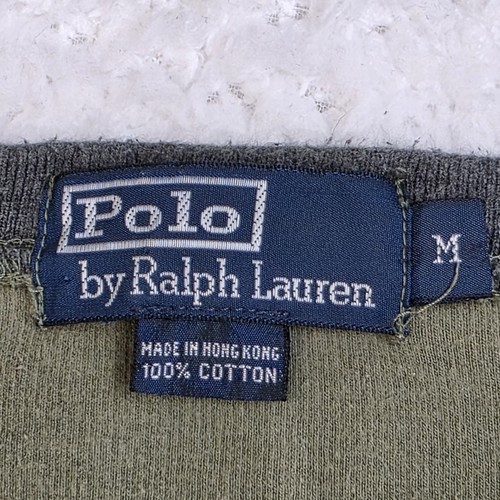 Vintage 90s Polo Ralph Lauren V-Neck Sweatshirt Men's M Faded Olive Green Pony L - Picture 5 of 8