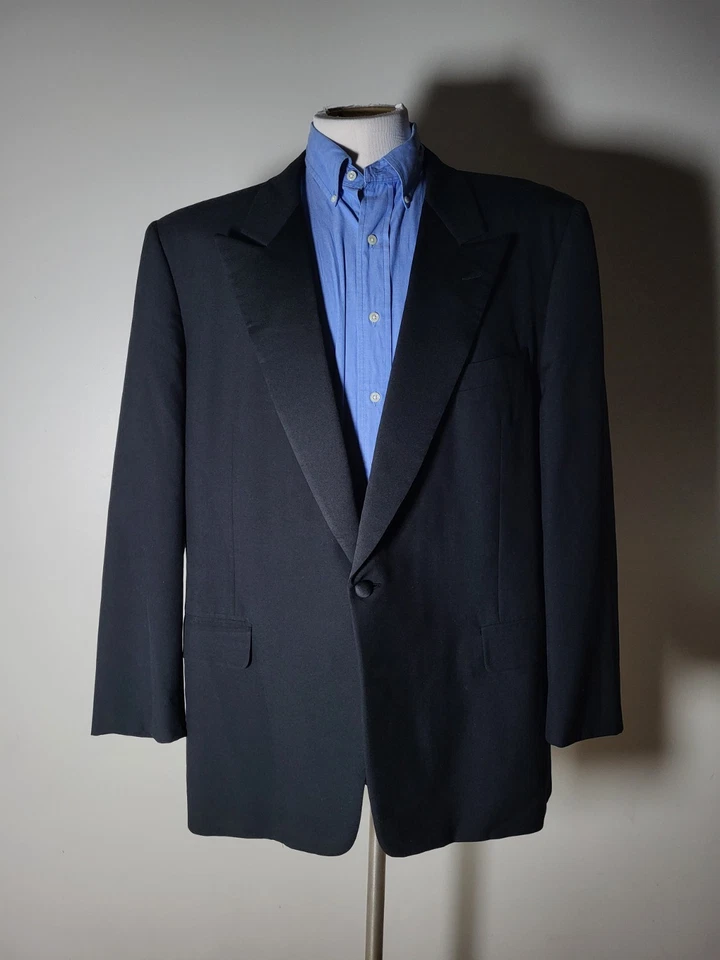 Vintage Hickey Freeman 48L Black Tuxedo Coat Peak Lapel Wool Blazer Jacket - Image 4 of 4