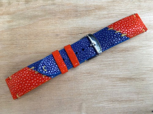 Blue - Orange Stingray Leather Watch Strap Band, Size 18mm 20mm 22mm 24mm 26mm - Picture 11 of 12