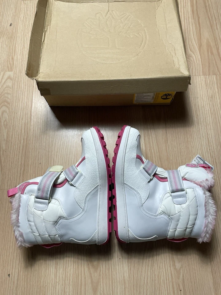 Timberland Snow Stomper Botas Blanco y Rosa Talla 7 Juvenil Piel Termolite NUEVO Foto 4 de 4