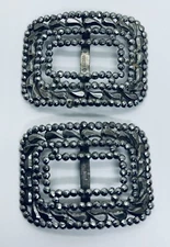 Antique Marcasite SHOE BUCKLES CLIPS 1920s Cut Steel MADE in FRANCE