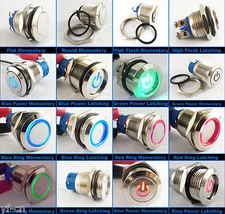 1pc 3A, 250V AC 19mm Metal Push Buttom Waterproof Latching Momentary Switch