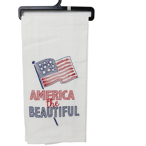 Kay Dee Designs Kitchen Towel Embroidery Flour Sack America Flag 4th of July NEW