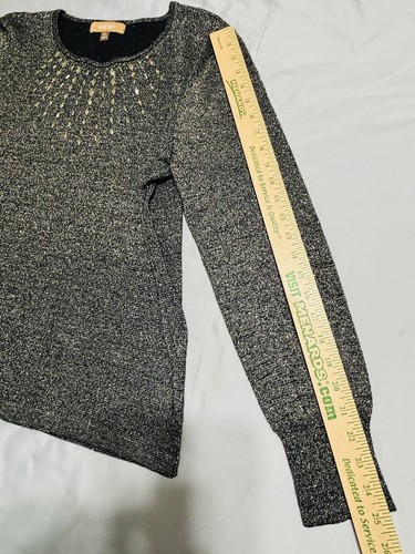 Ellen Tracy Jeweled Neckline Gold Thread Black Wool Sweater Size XL - Picture 9 of 9