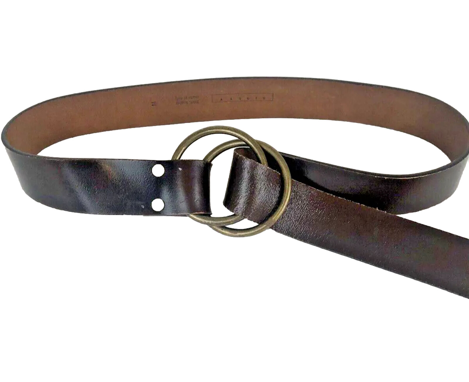 Vintage Sisley Womens M Belt Leather Made in Italy 36-38” Double Brass Rings