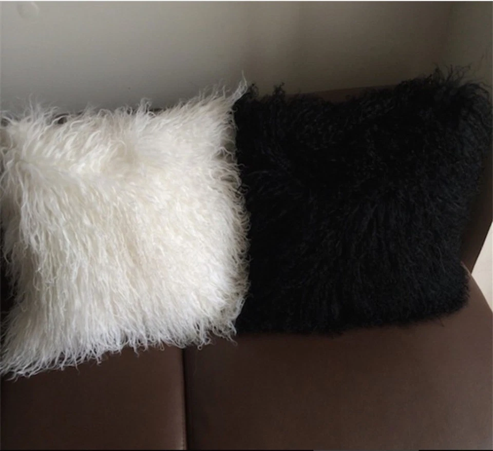 100% Real Mongolian Fur Square White Pillowcase Cover Seat Pillow Cushion 5color - Image 2 of 4