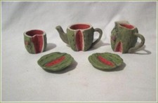 5 PC Watermelon Miniature Tea Set - 2 with Magnetic Backs Painted resin