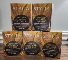 LOT OF 5 -Stylia 24k Gold Collagen Eye Gels Hyaluronic Acid & Vitamin C 30 Pairs