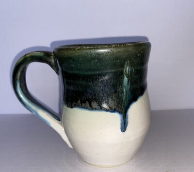 Ceramic Art Pottery Signed Original Mug Cup Green Blue White Lizzy Handmade