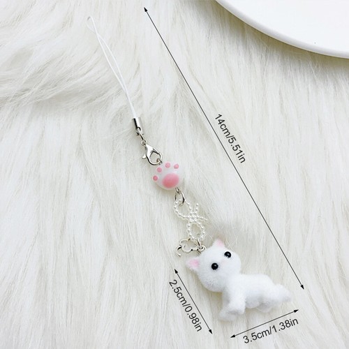 Cartoon Flocking Cat Mobile Phone Lanyard Cute Cat Phone Chain Keychain Pendant - 第 2/11 張圖片