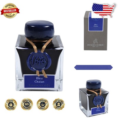 Hand-Dipped Wax Seal 50ml Ink - J. Herbin 1670 Deep Blue with Gold Glitter