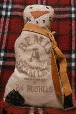 Extreme primitive snowman--Bemis A Seamless feed bag-rag stuffed early goods