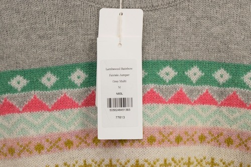 Woolovers Jumper Lambswool Rainbow Fairisle Grey Multi Size M - Picture 7 of 15