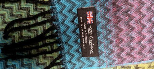 100% Cashmere Multi Color 64" X 12" Scarf Chevron Pattern Fringe Edge - Picture 5 of 5